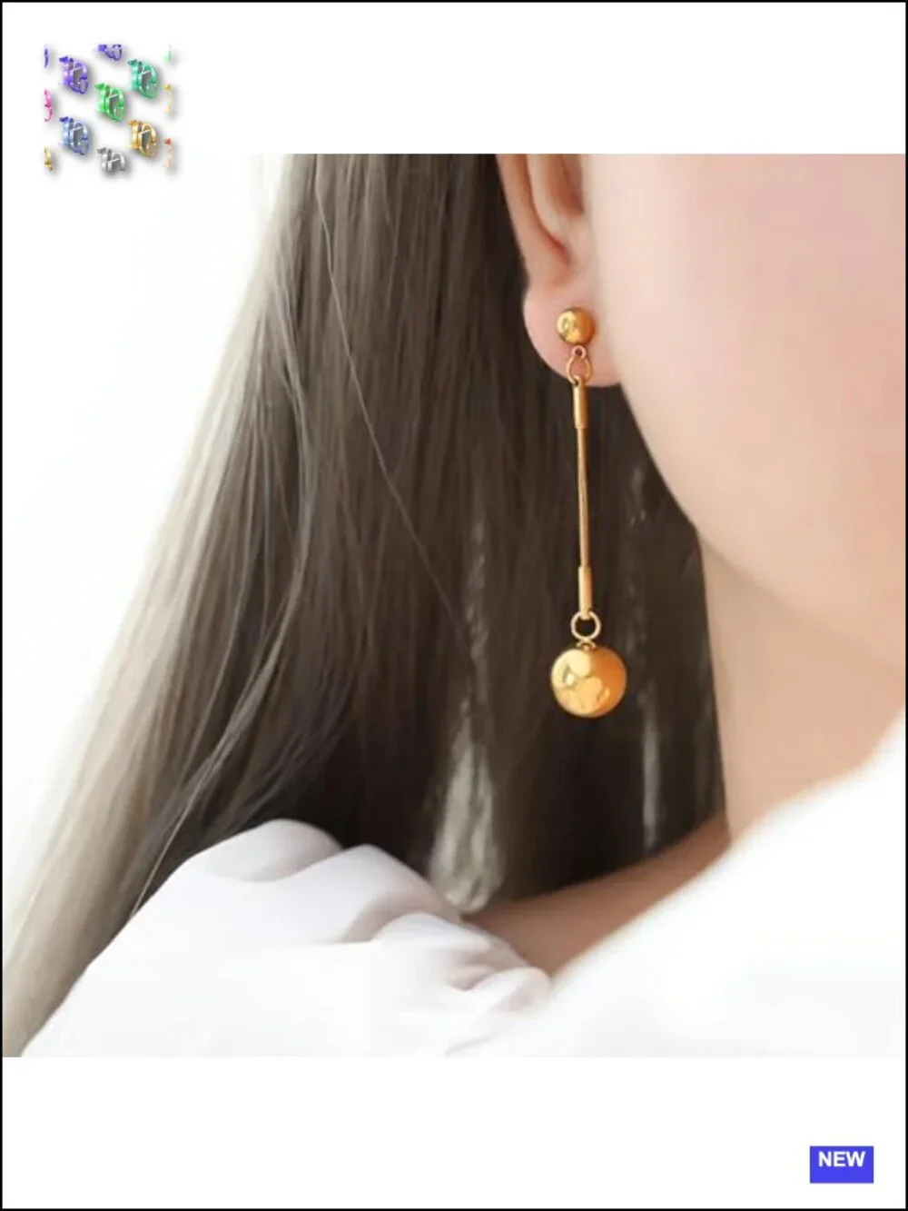 Stainless Steel Long Chain Gold Ball Dangle Earrings Geometric Pendant Drop